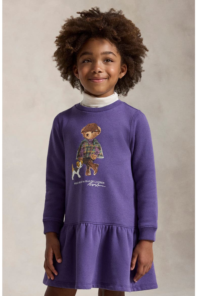 Kids' Polo Bear Fleece Dress, Alternate, color, PURPLE