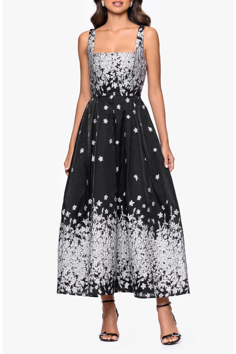 Metallic Floral Gown, Main, color, SILVER/ BLACK