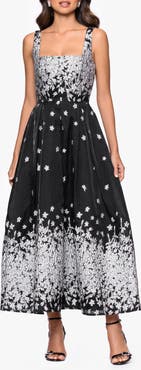 Betsy & Adam Metallic Floral Gown