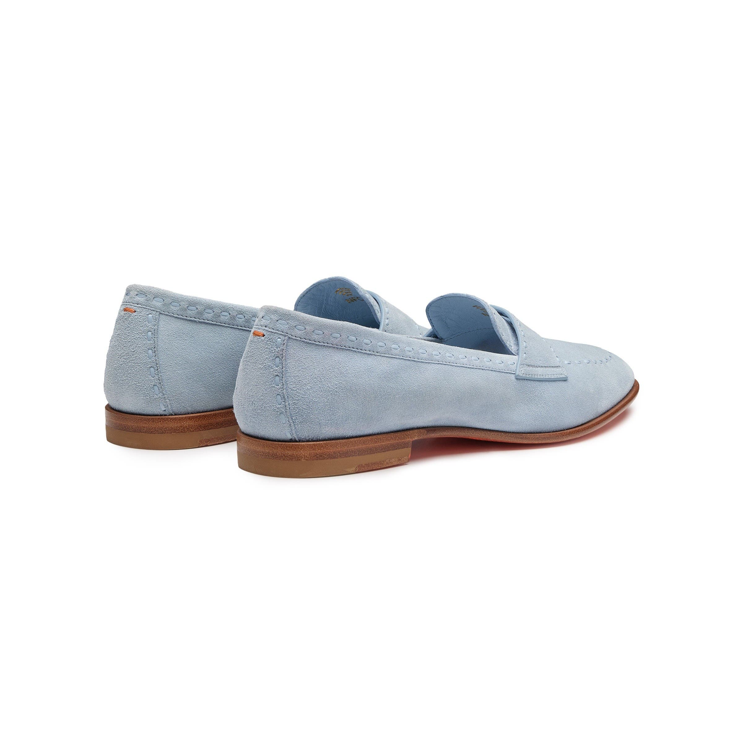 Santoni Women's Suede Penny Loafer, Alternate, color, Blue