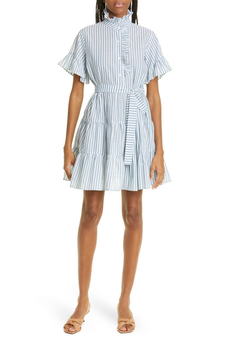 Violetta Ruffle Tie Waist Dress, Main, color, CALAIS STRIPE