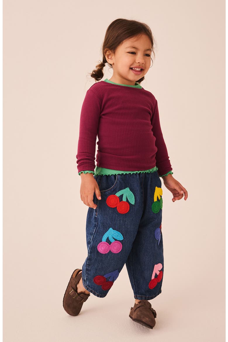 Kids' Cherry Appliqué Straight Leg Jeans, Alternate, color, BLUE