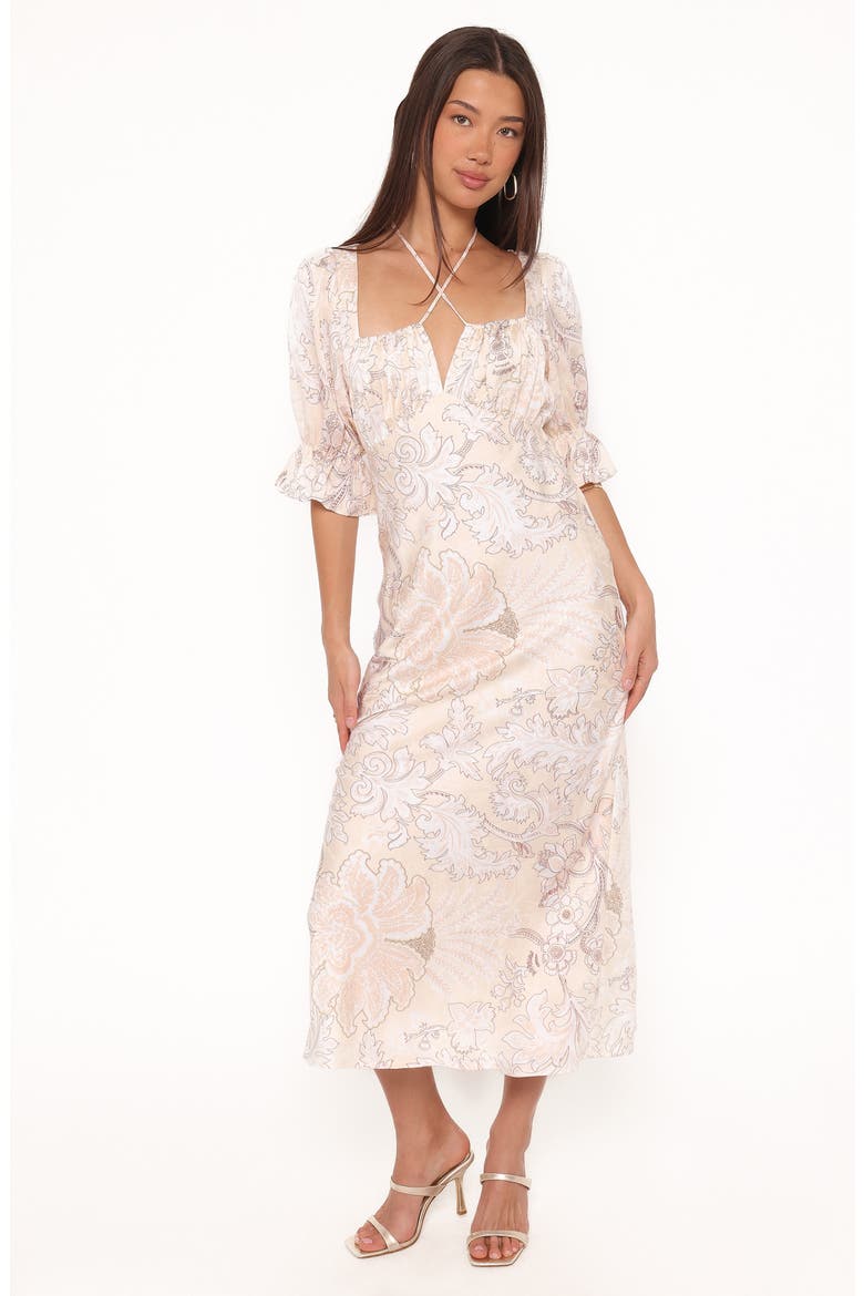Pauline Floral Tie Neck Satin Maxi Dress, Alternate, color, PASTEL PAISLEY