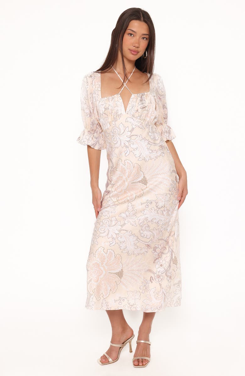 Petal & Pup Pauline Floral Tie Neck Satin Maxi Dress, Alternate, color, Pastel Paisley