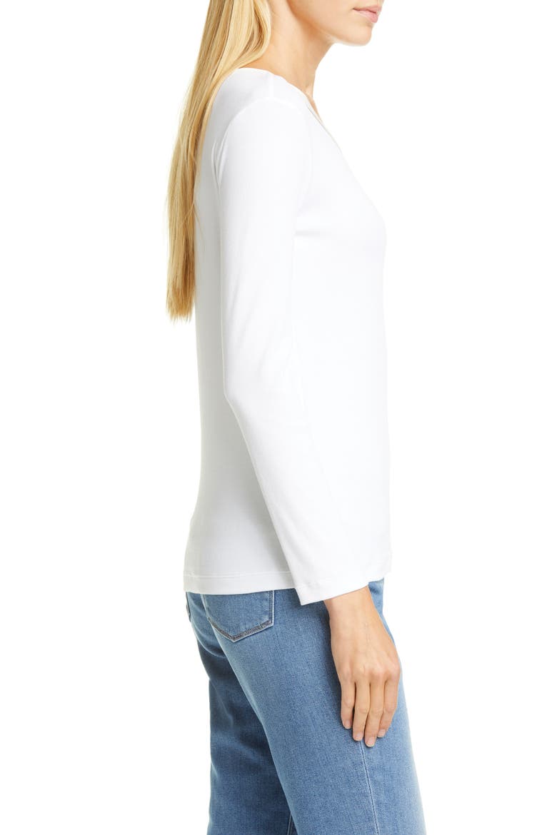 Bead Trim V-Neck Cotton Blend Tee, Alternate, color, WHITE
