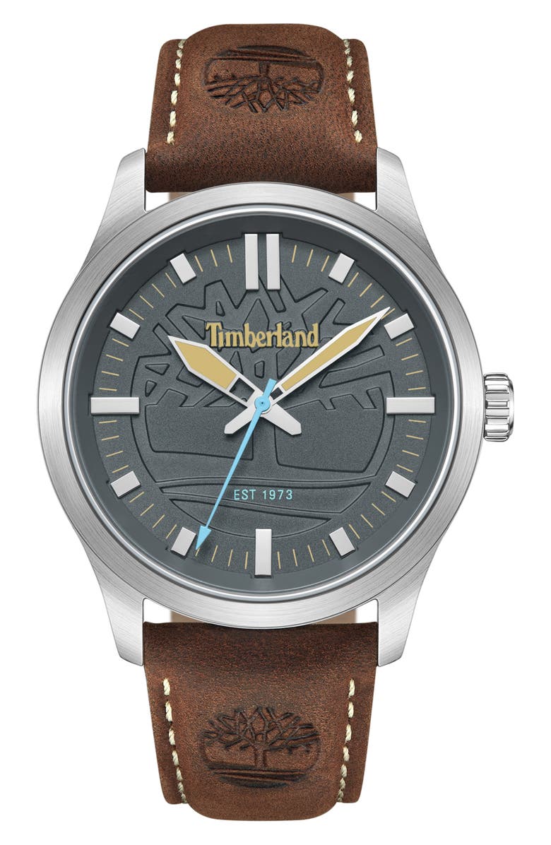 Timberland Rambush Leather Strap Watch, 42mm, Main, color, 