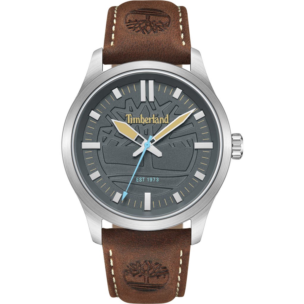 Timberland Rambush Leather Strap Watch, 42mm In Dark Brown