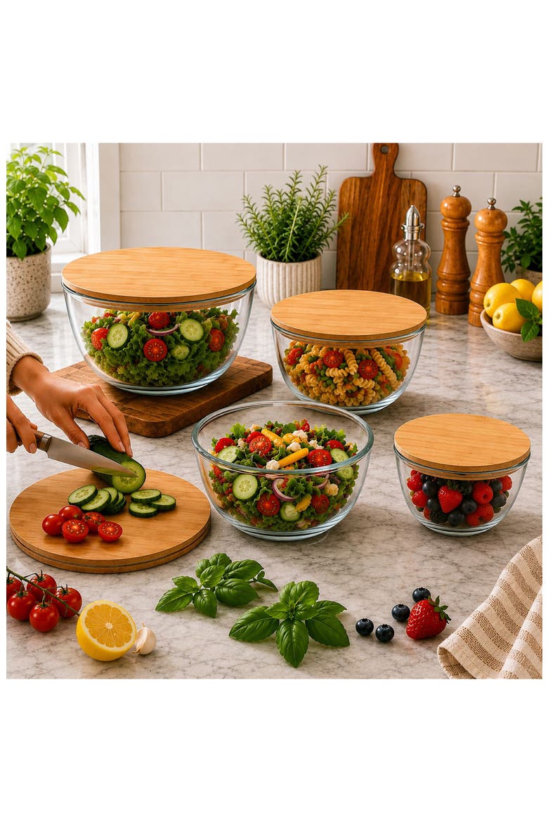 4-Piece Glass Bowl Set with Bamboo Lids, Alternate, color, NO COLOR