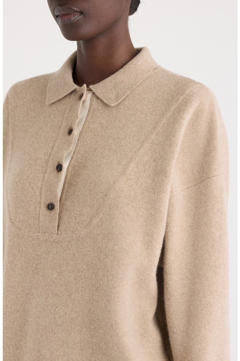 La Maille Vareuse Pallone Merino Wool & Cashmere Polo Sweater, Alternate, color, BEIGE