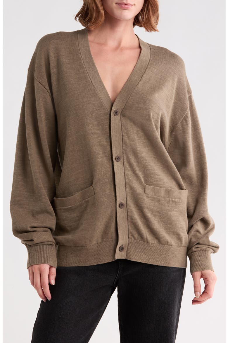 V-Neck Slub Cardigan, Main, color, DARK DRIFTWOOD