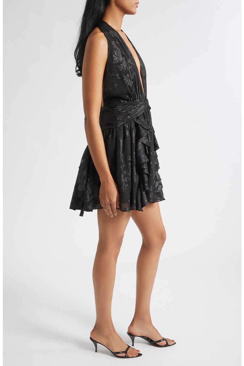 Olivia Metallic Jacquard Ruffle Minidress, Alternate, color, BLACK JACQUARD