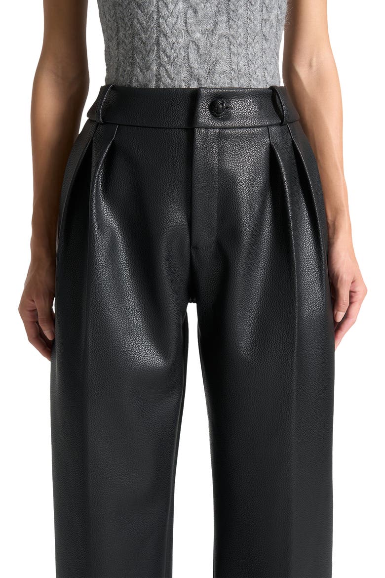 Olivia Pebbled Leather Pleated Stacked Trousers, Alternate, color, Black