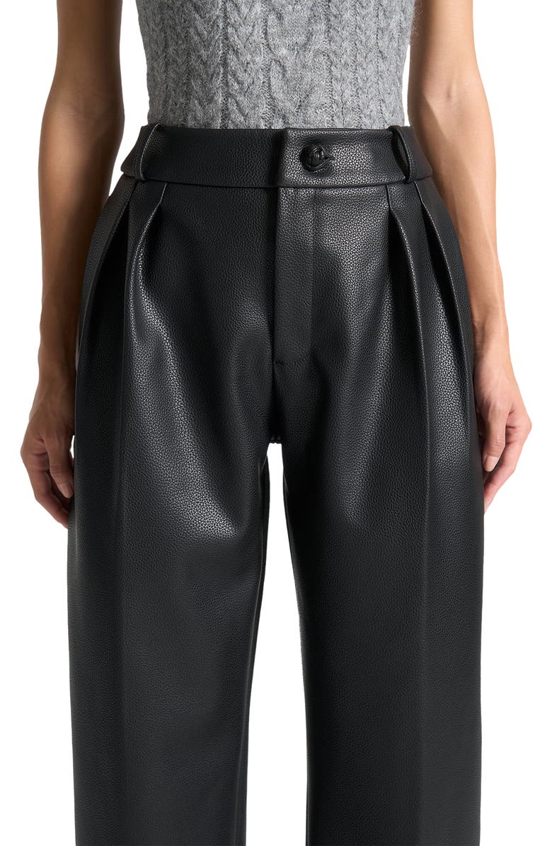 Manière De Voir Olivia Pebbled Leather Pleated Stacked Trousers, Alternate, color, Black