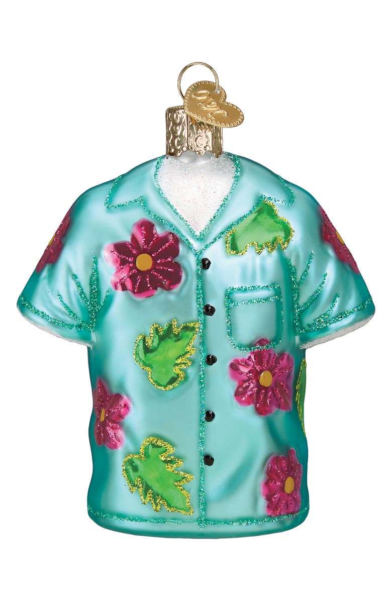 Old World Christmas Hawaiian Shirt Glass Ornament, Main, color, Aqua/ Burgundy/ Green