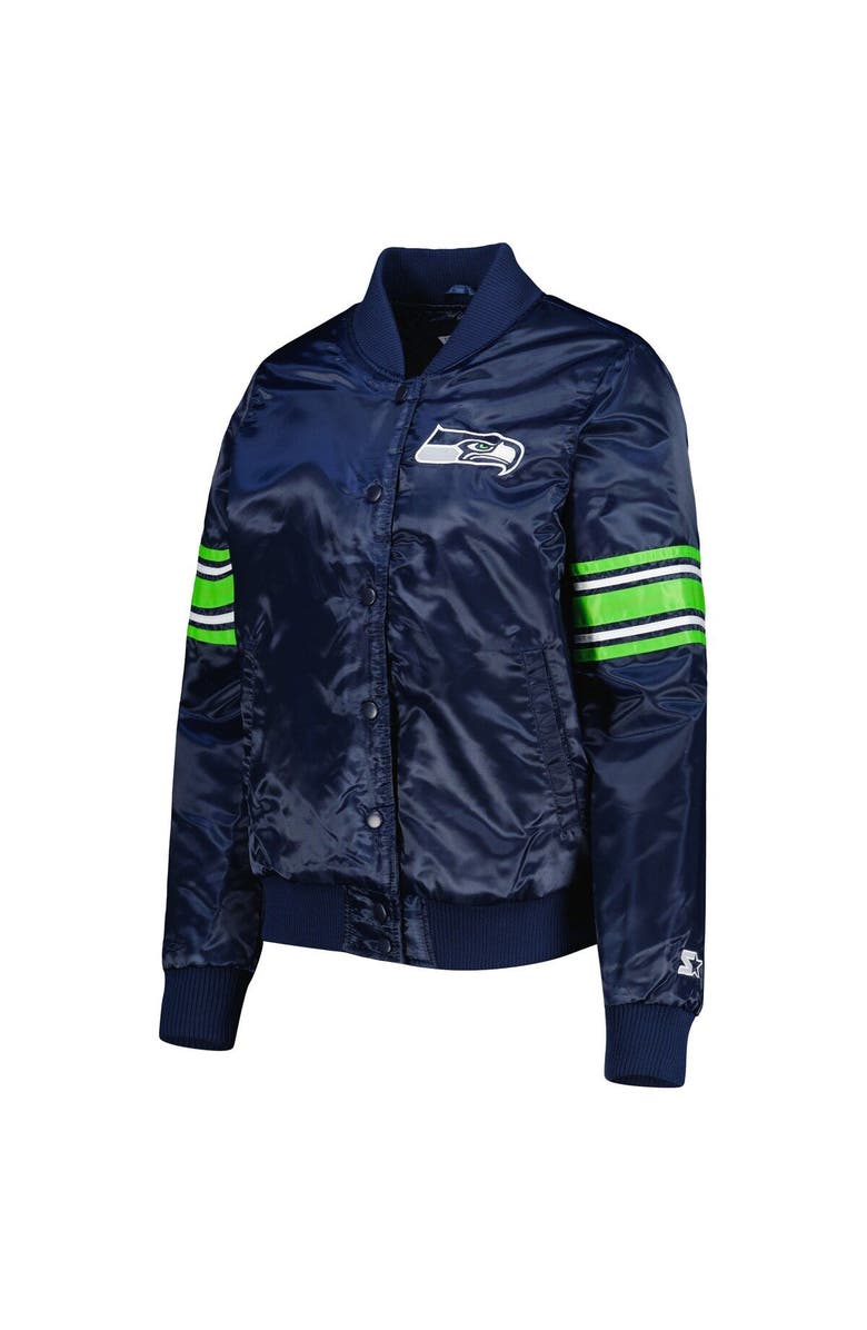 STARTER Women's Starter College Navy Seattle Seahawks Line Up Satin Full-Snap Varsity Jacket, Alternate, color, Navy