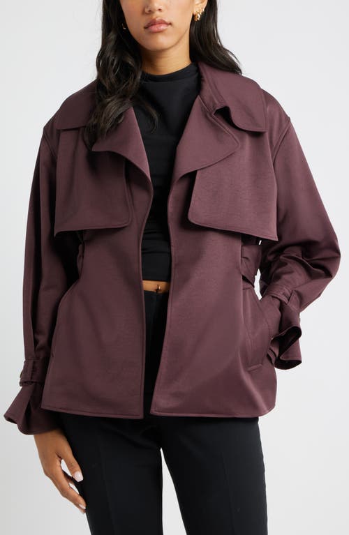Open Edit Exaggerated Crop Trench Coat In Burgundy