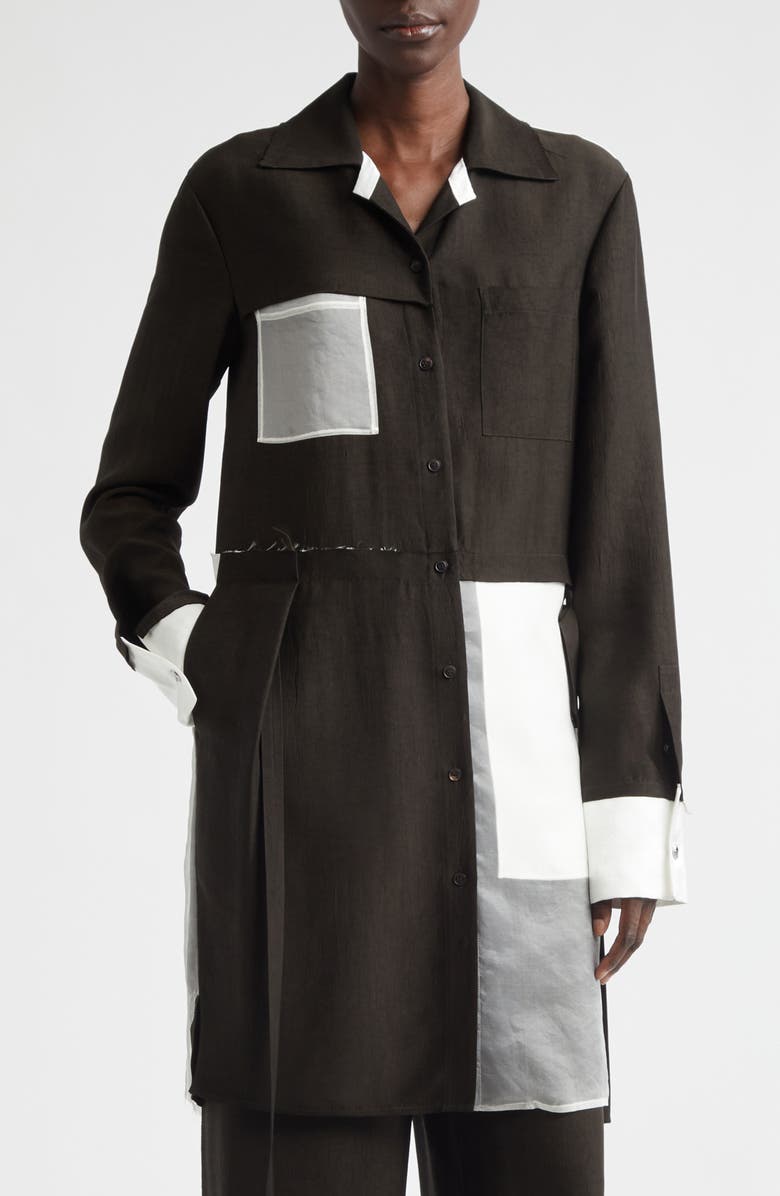 Jason Wu Collection Soft Suiting Collage Long Sleeve Shirtdress, Alternate, color, Nori