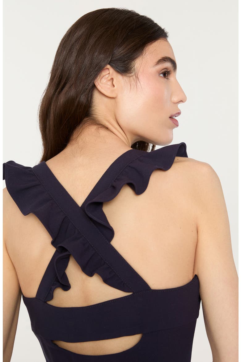 Hara Ruffle Strap Trumpet Gown, Alternate, color, NAVY