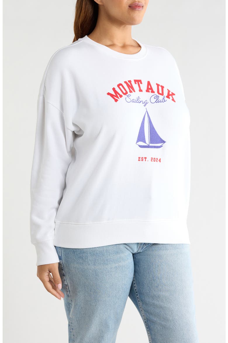 Montauk Sailing Embroidered Fleece Graphic Sweatshirt, Alternate, color, WHITE MONTAUK SAILING