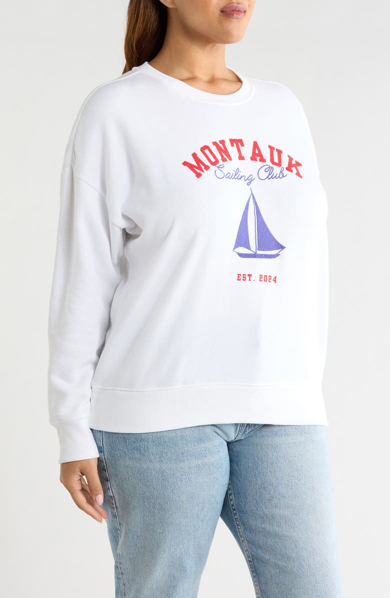 Caslon<sup>®</sup> Montauk Sailing Embroidered Fleece Graphic Sweatshirt, Alternate, color, White Montauk Sailing