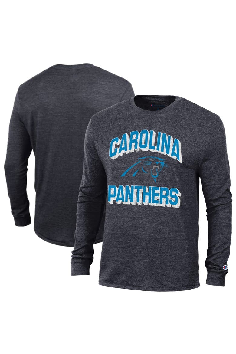 Men's Champion Heather Black Carolina Panthers Ultimate Tri-Blend Long Sleeve T-Shirt, Main, color, Heather Black