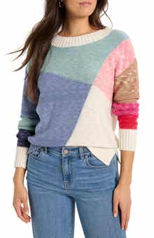 NIC+ZOE Color Crossing Colorblock Cotton Blend Sweater