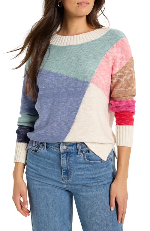 Nic + Zoe Nic+zoe Color Crossing Colorblock Cotton Blend Sweater In Blue Multi