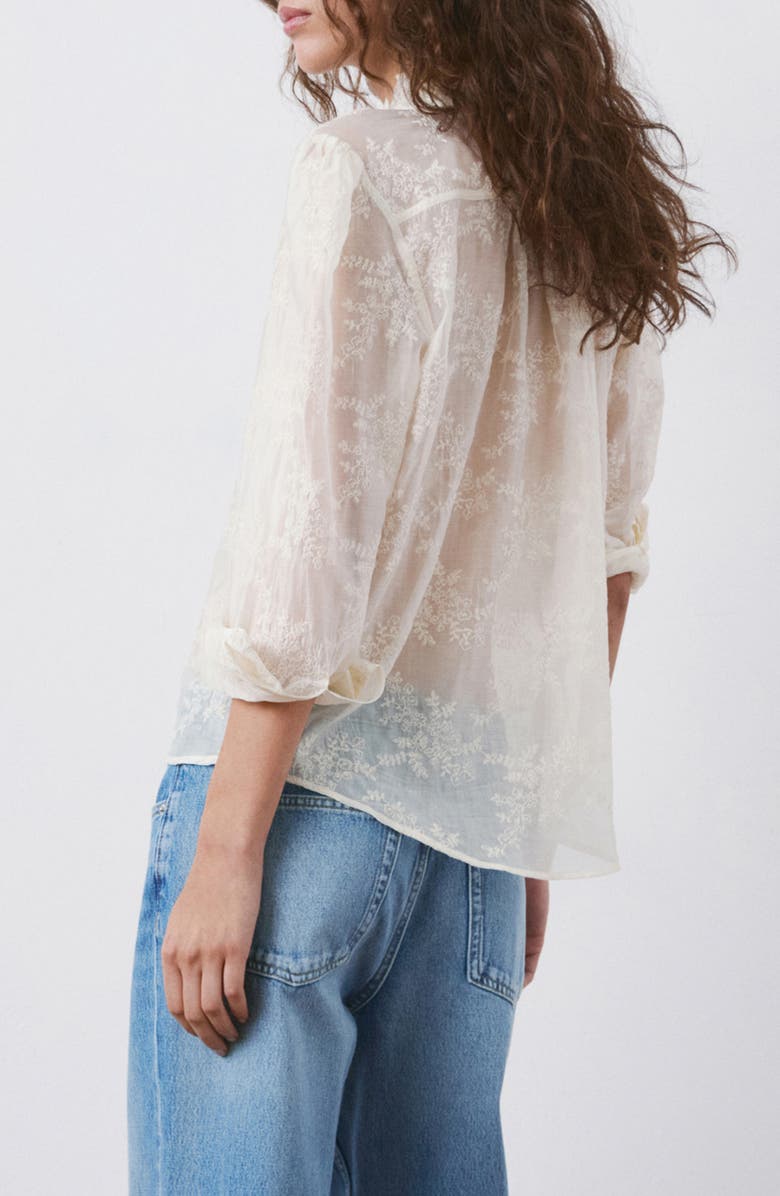 MANGO Floral Embroidery Woven Shirt, Alternate, color, Ecru