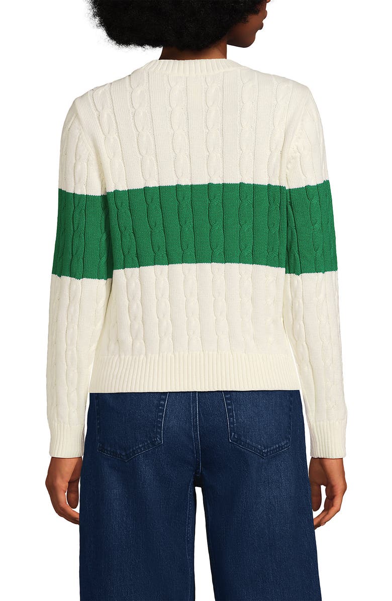 Lands' End Cotton Cable Drifter Crewneck Sweater, Alternate, color, Single Stripe/Vibrant Clover