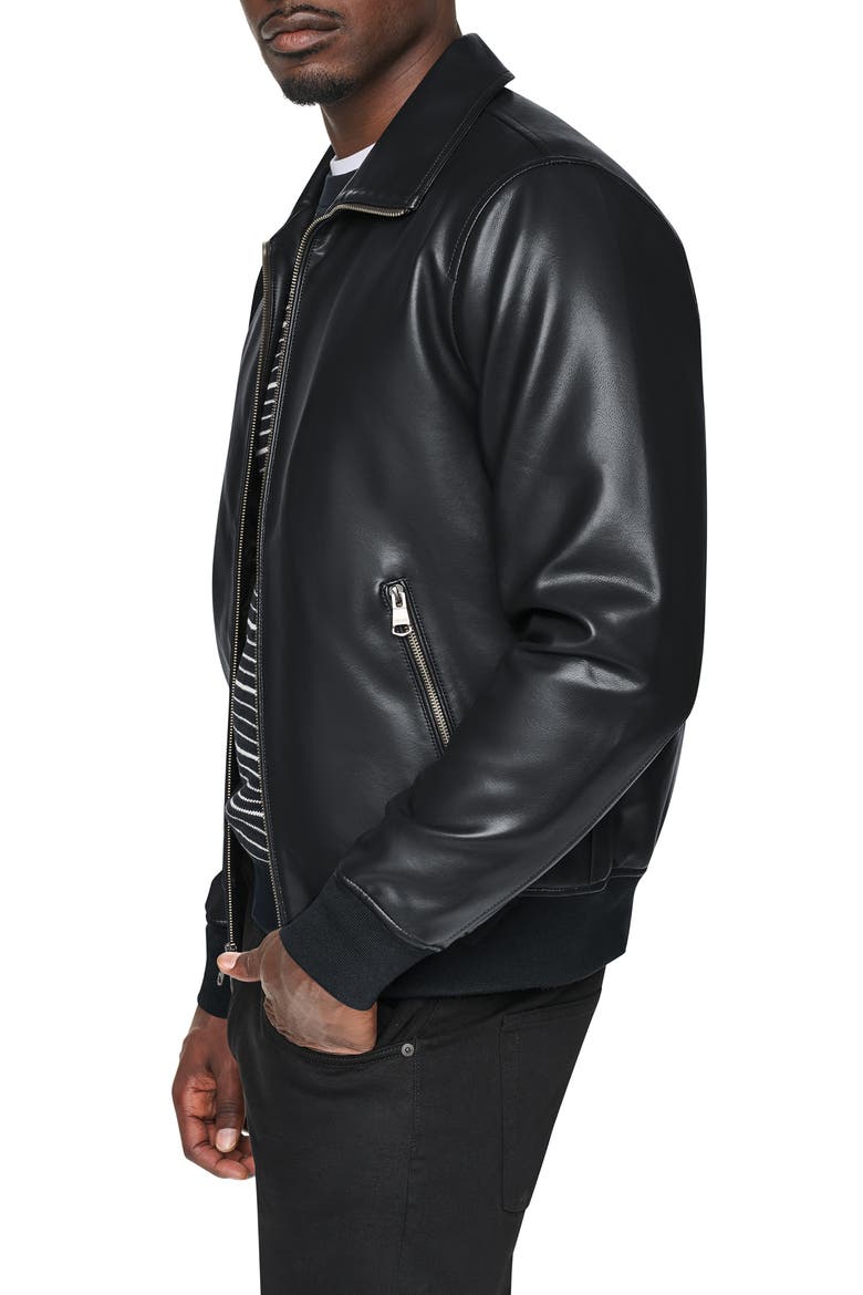 Faux Leather Bomber Jacket, Alternate, color, BLACK