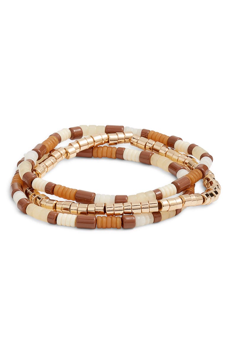 Nordstrom Set of 3 Tube Beaded Stretch Bracelets, Main, color, Neutral Multi- Gold