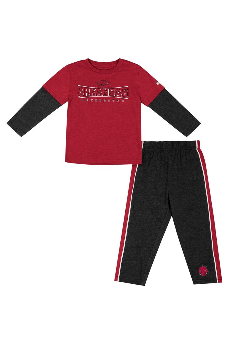 Toddler Colosseum Cardinal/Black Arkansas Razorbacks Long Sleeve T-Shirt & Pants Set, Main, color, Cardinal