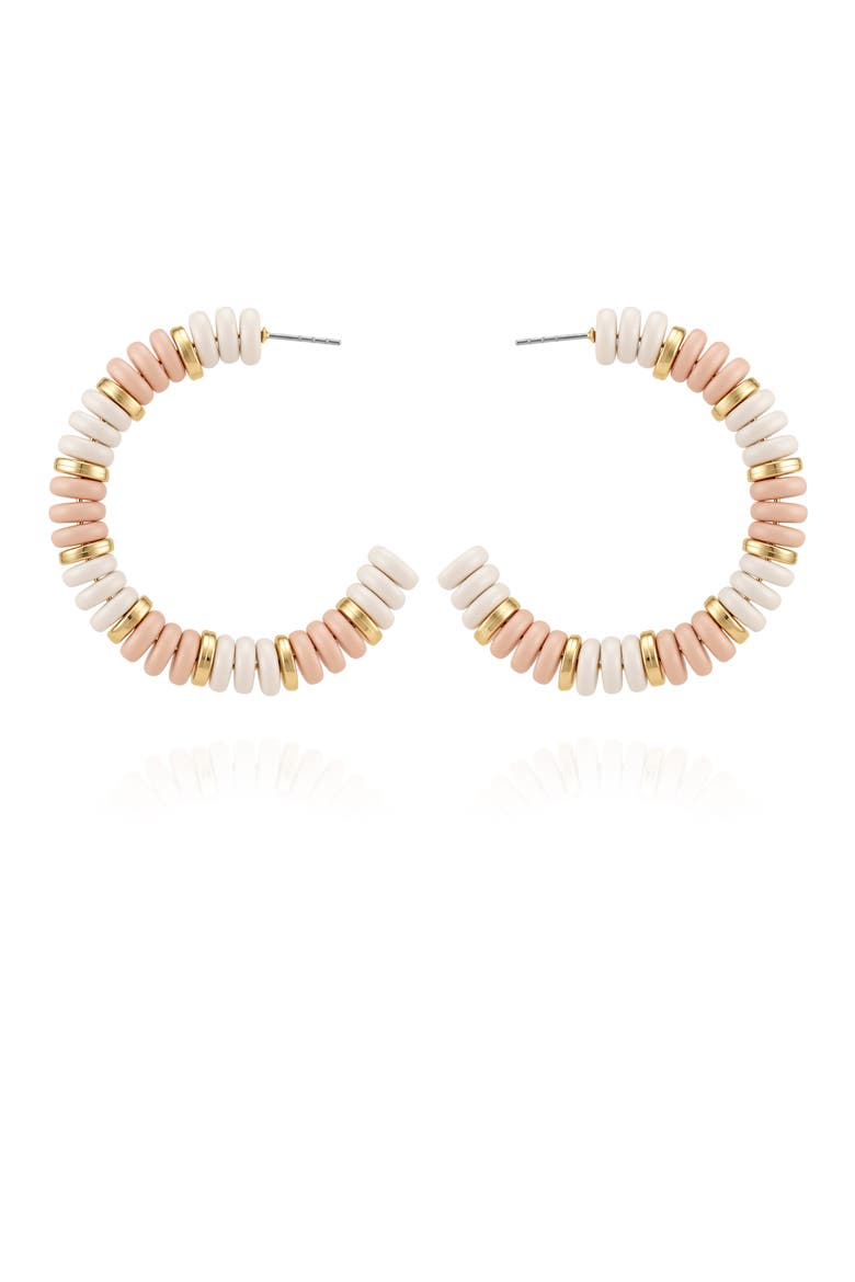 Gold-Tone White & Pink Stone Hoop Earrings, Main, color, Gold
