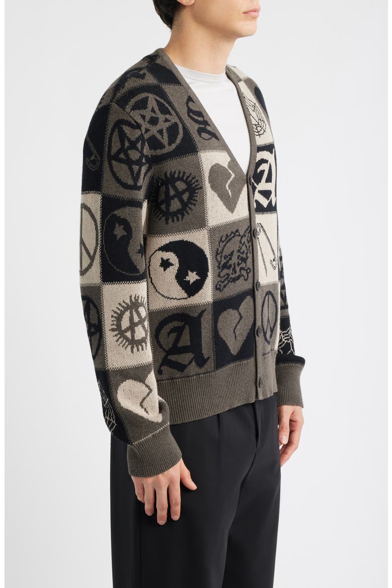 Barker Cotton Jacquard Cardigan, Alternate, color, TAUPE BROWN/ BLACK