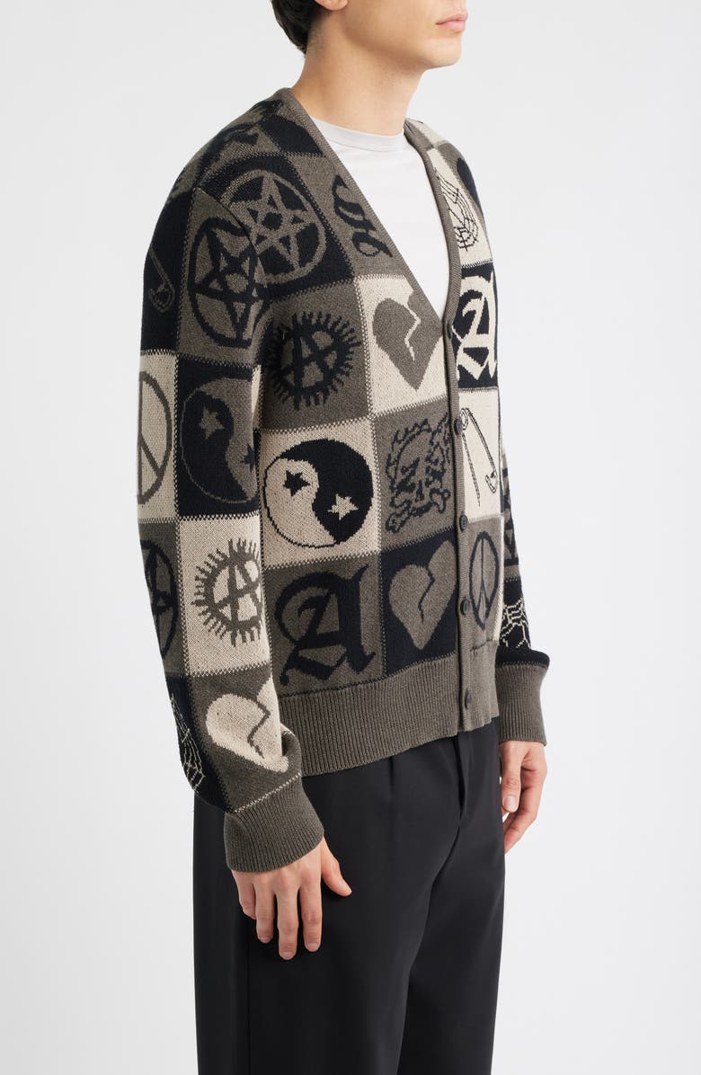 AllSaints Barker Cotton Jacquard Cardigan, Alternate, color, Taupe Brown/ Black