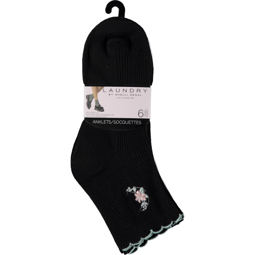 Laundry By Shelli Segal 6-pack Embroidered Scalloped Edge Anklet Socks In Multi