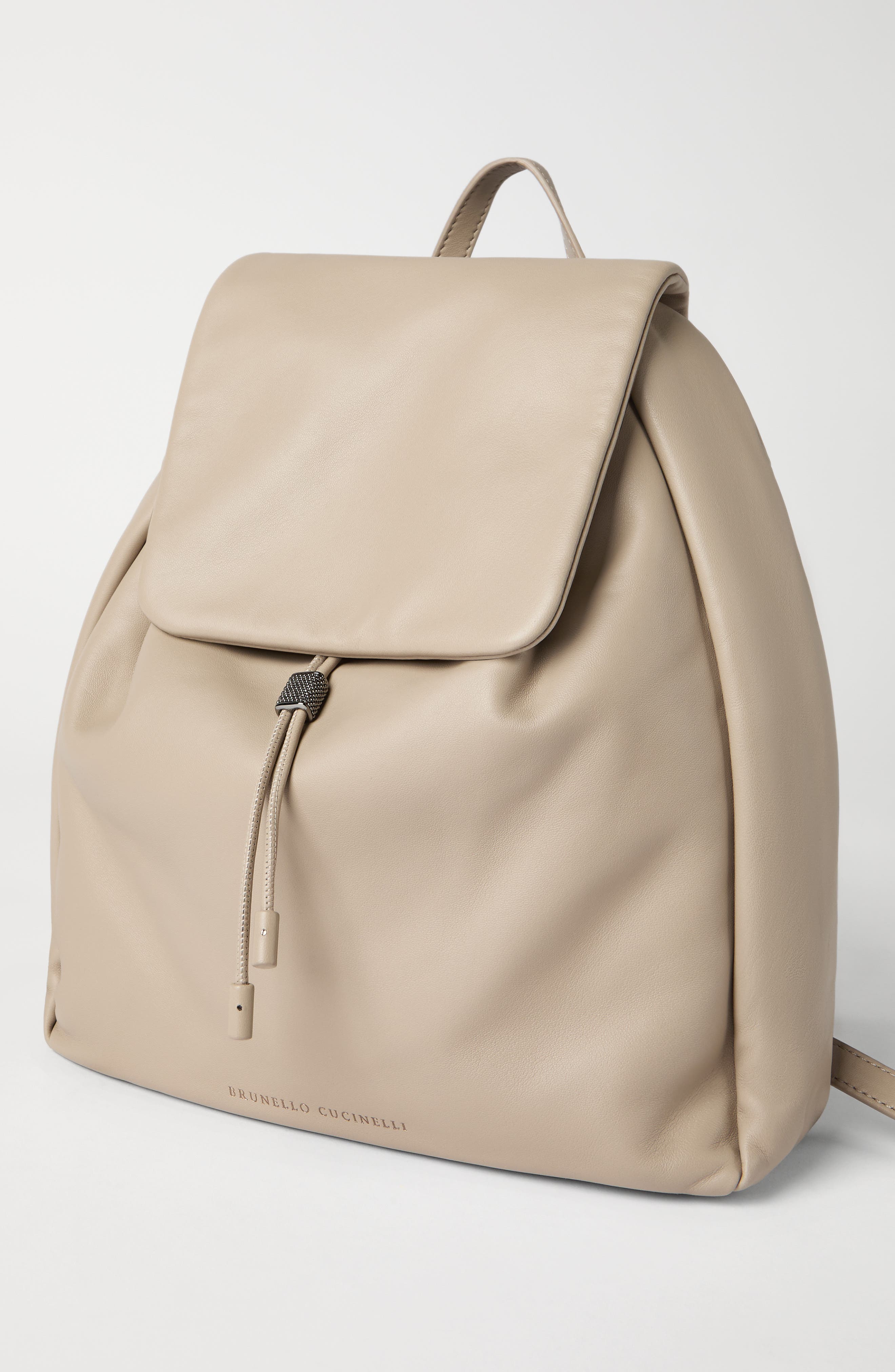 Brunello Cucinelli Soft leather Mellow city backpack, Alternate, color, Buff