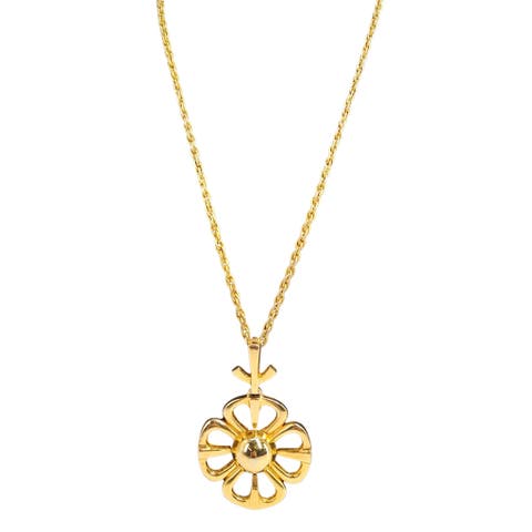 Vintage 1970's Goldtone Flower, Modernist Pendant Necklace.