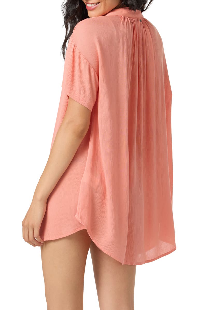 O'Neill Carlee Saltwater Solids Cover-Up Shirtdress, Alternate, color, Melon
