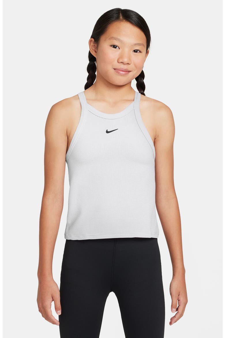 Kids' Dri-FIT High Neck Racerback Tank, Main, color, WHITE/ BLACK