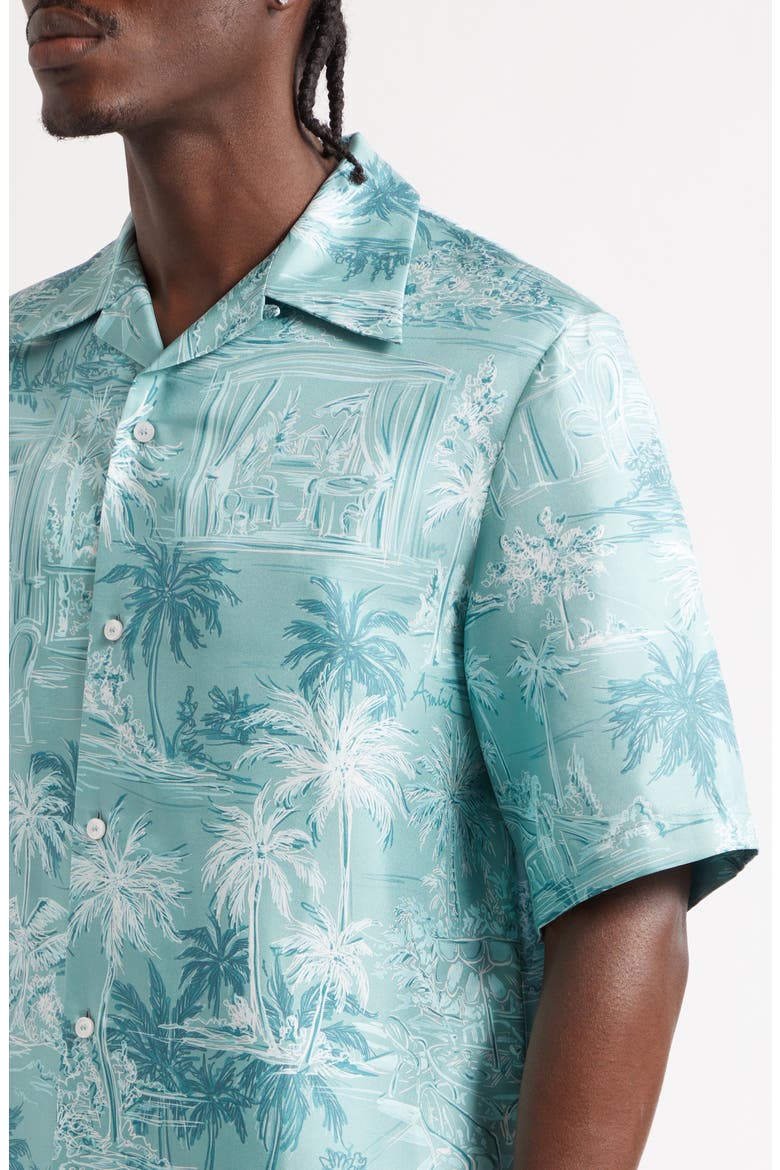Chateau Sketch Silk Camp Shirt, Alternate, color, CERAMIC TEAL