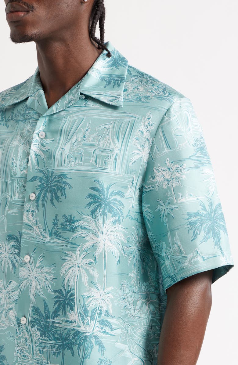 AMIRI Chateau Sketch Silk Camp Shirt, Alternate, color, Ceramic Teal