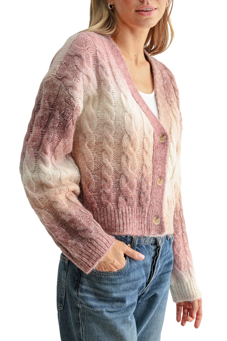 Ombré Cable Knit Cardigan, Alternate, color, PINK CREAM MULTI