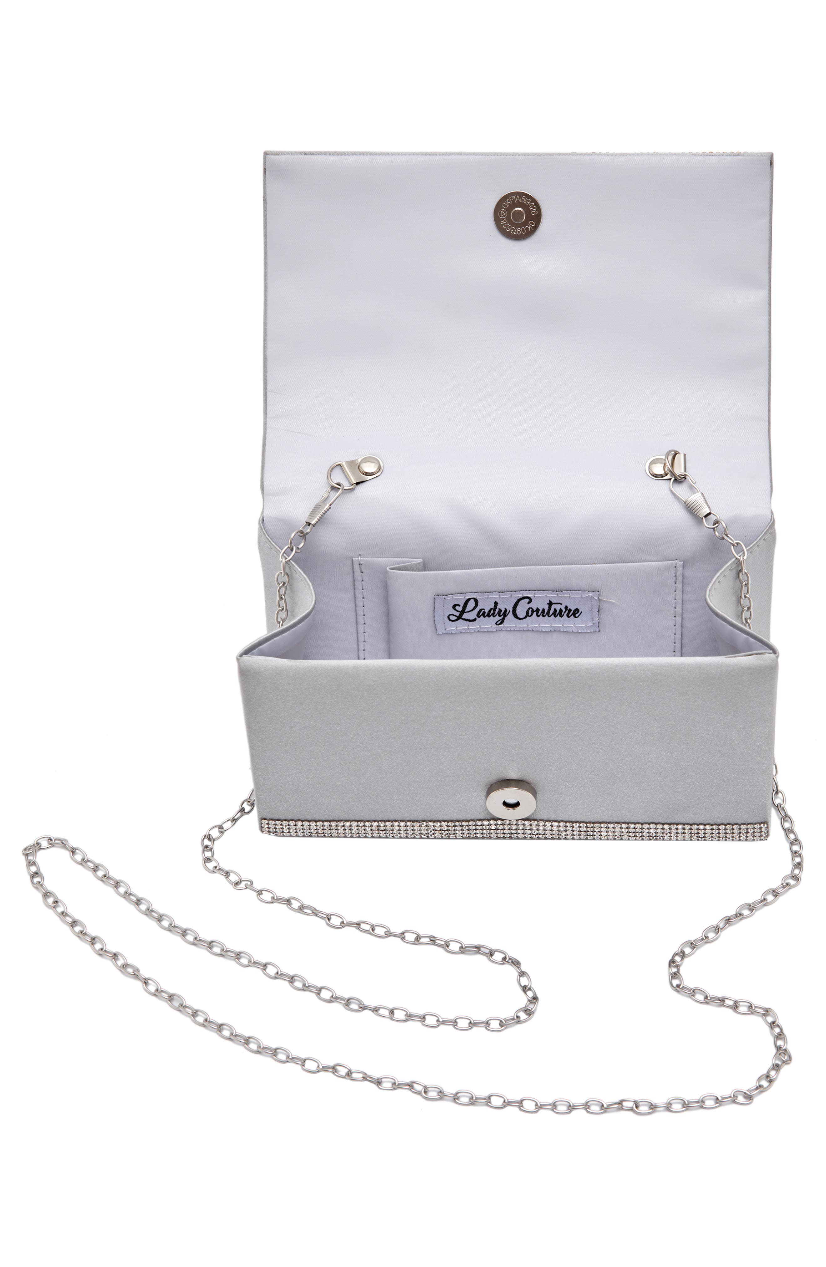 Elegant Rhinestone Satin Evening Bag, Alternate, color, SILVER