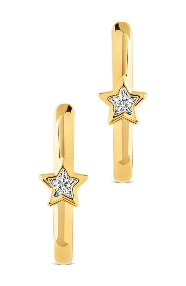 Sterling Forever Bodil Cubic Zirconia Star Oval Hoop Earrings, Alternate, color, Gold