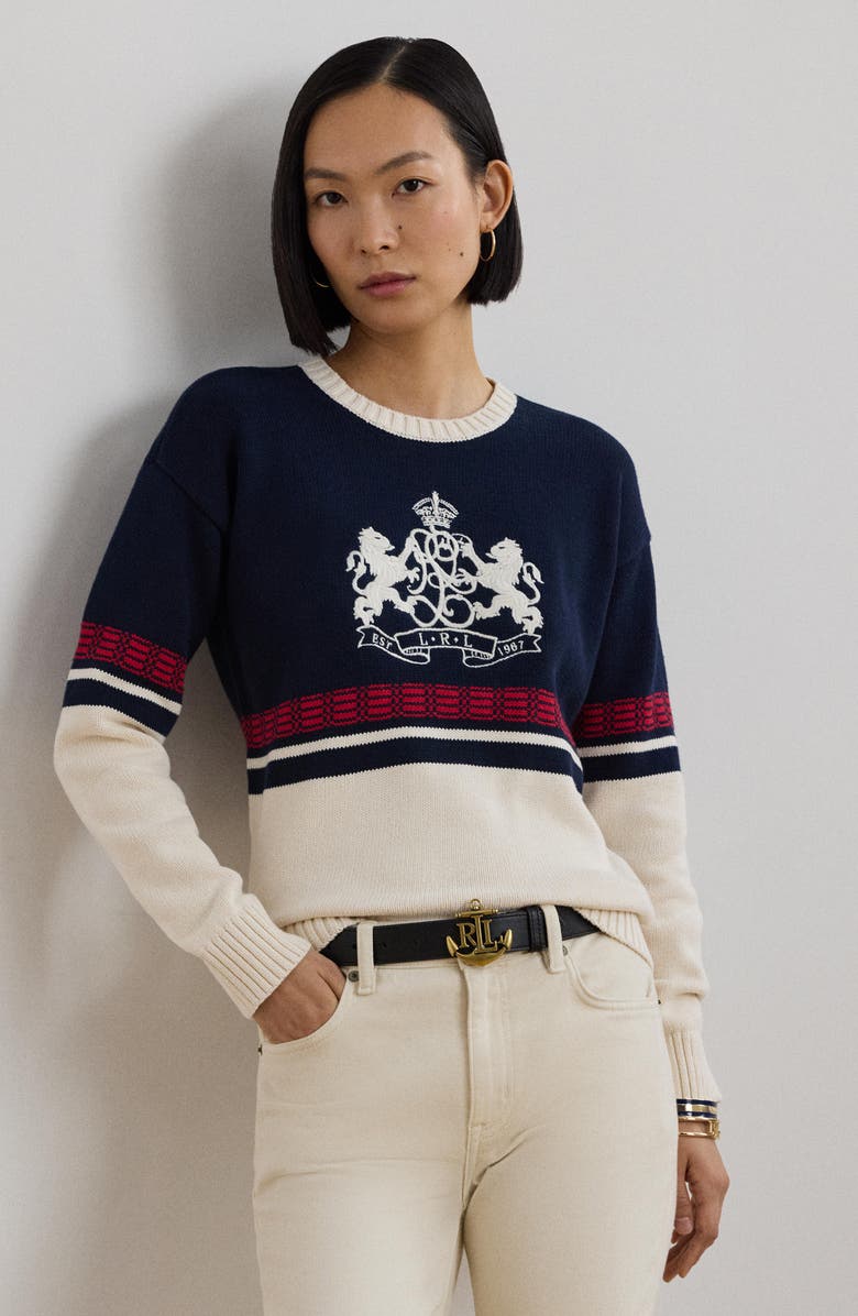 Lauren Ralph Lauren Embroidered Crest Sweater, Alternate, color, 