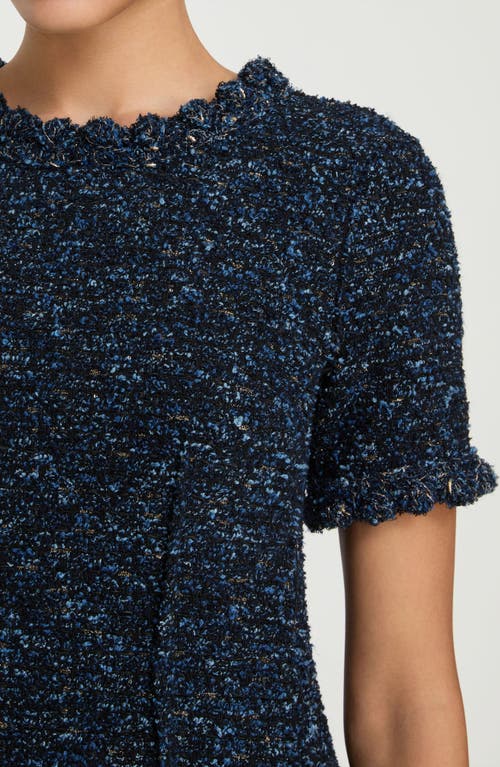 Lafayette 148 Cosmos Bouclé Tweed Crochet Trim Sheath Dress In Blue