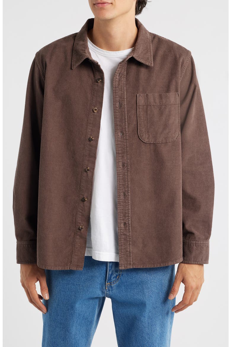 Cotton Corduroy Button-Up Shirt, Main, color, BROWN