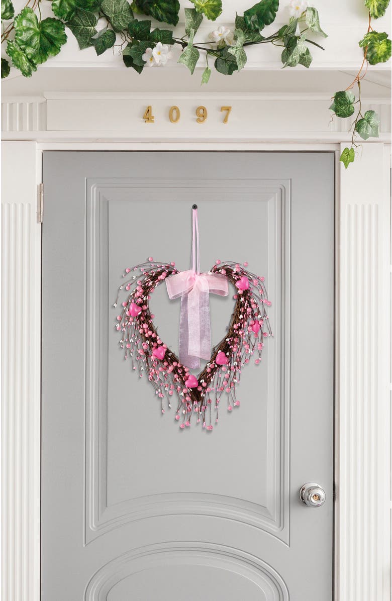 Glitzhome 17"H Valentine
s Pink Berry Heart Wreath, Alternate, color, Red