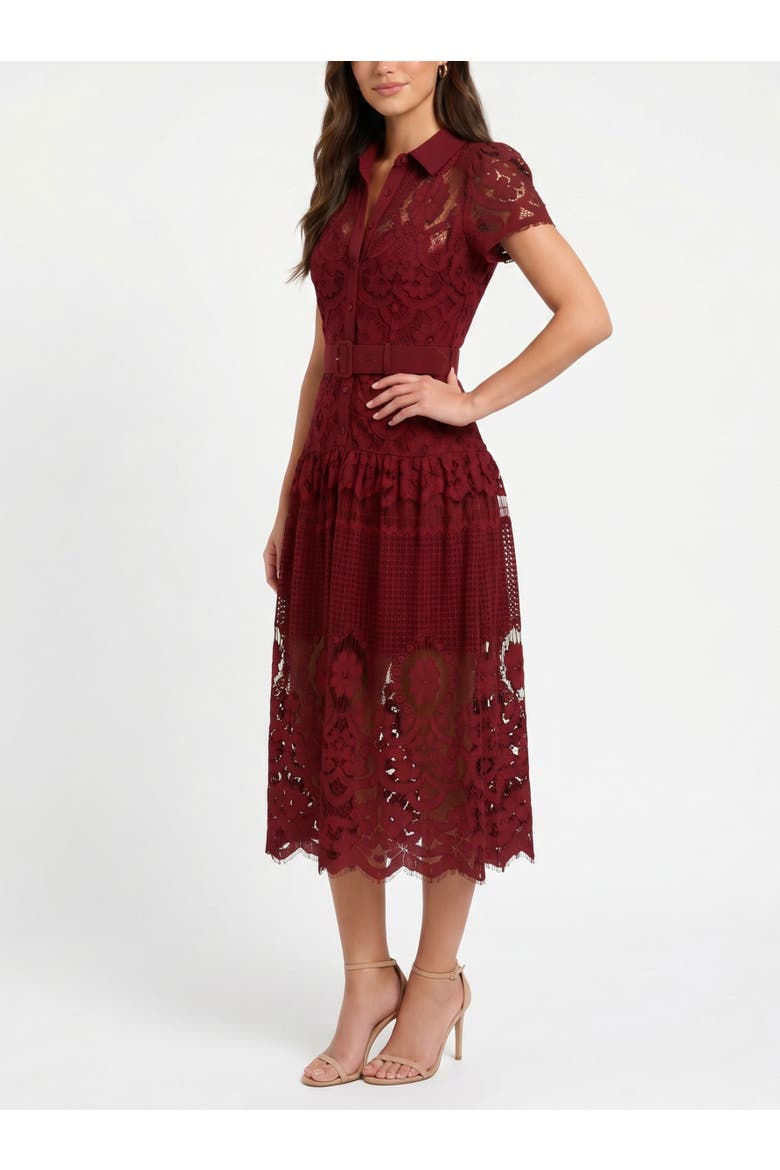 Jolene Collared Lace Midi Dress, Alternate, color, Dark Red
